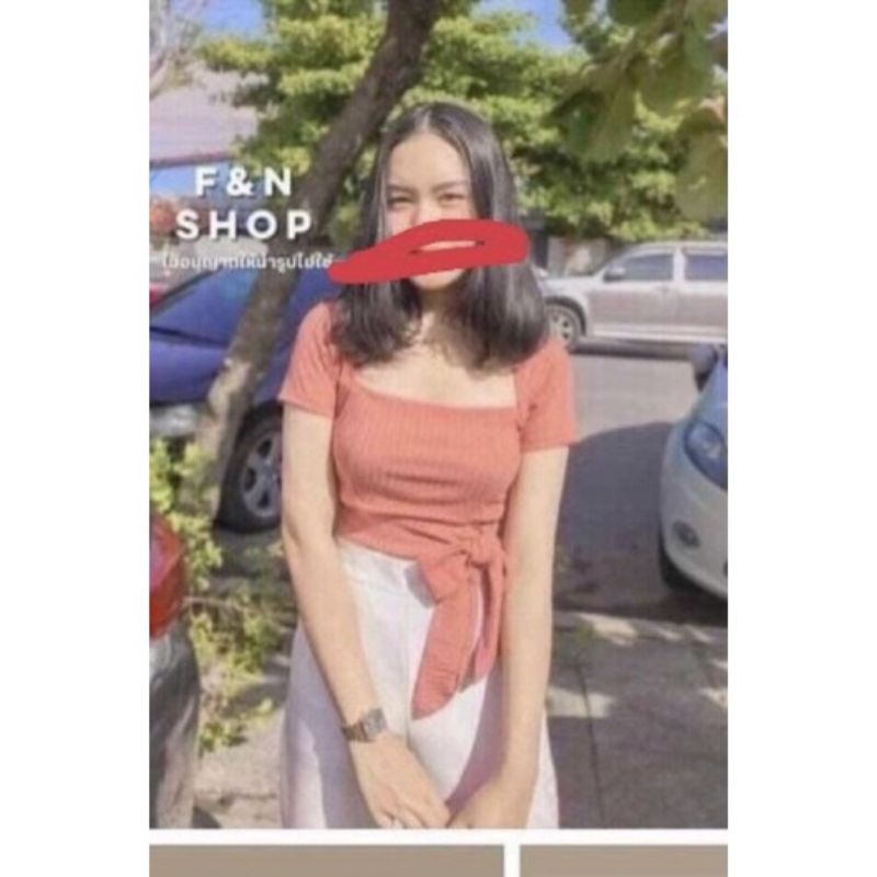 áo thun gân cột nơ bụng có mút ngực