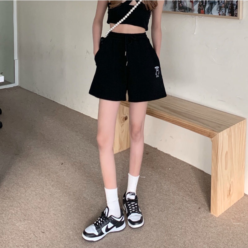 B&amp;G Quần Short Thể Thao Lưng Cao Ống Rộng Màu Đen Phong Cách Hàn Quốc Thời Trang Mùa Hè Cho Nữ quần đùi JL-DK-16