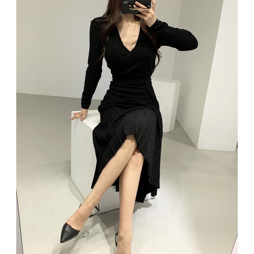 Váy len nữ dáng dài xếp ly thắt eo xinh xắn mẫu thu đông cô nàng tiểu thư nhẹ nhàng