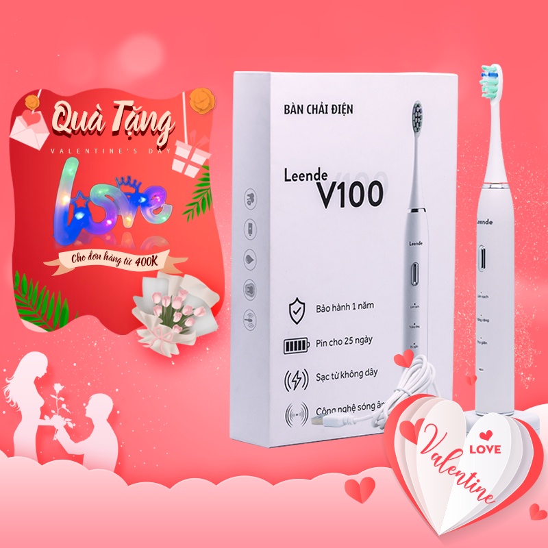 Bàn chải điện Leende V100 sóng âm, bàn chải đánh răng sạc từ tính đánh bay mảng bám