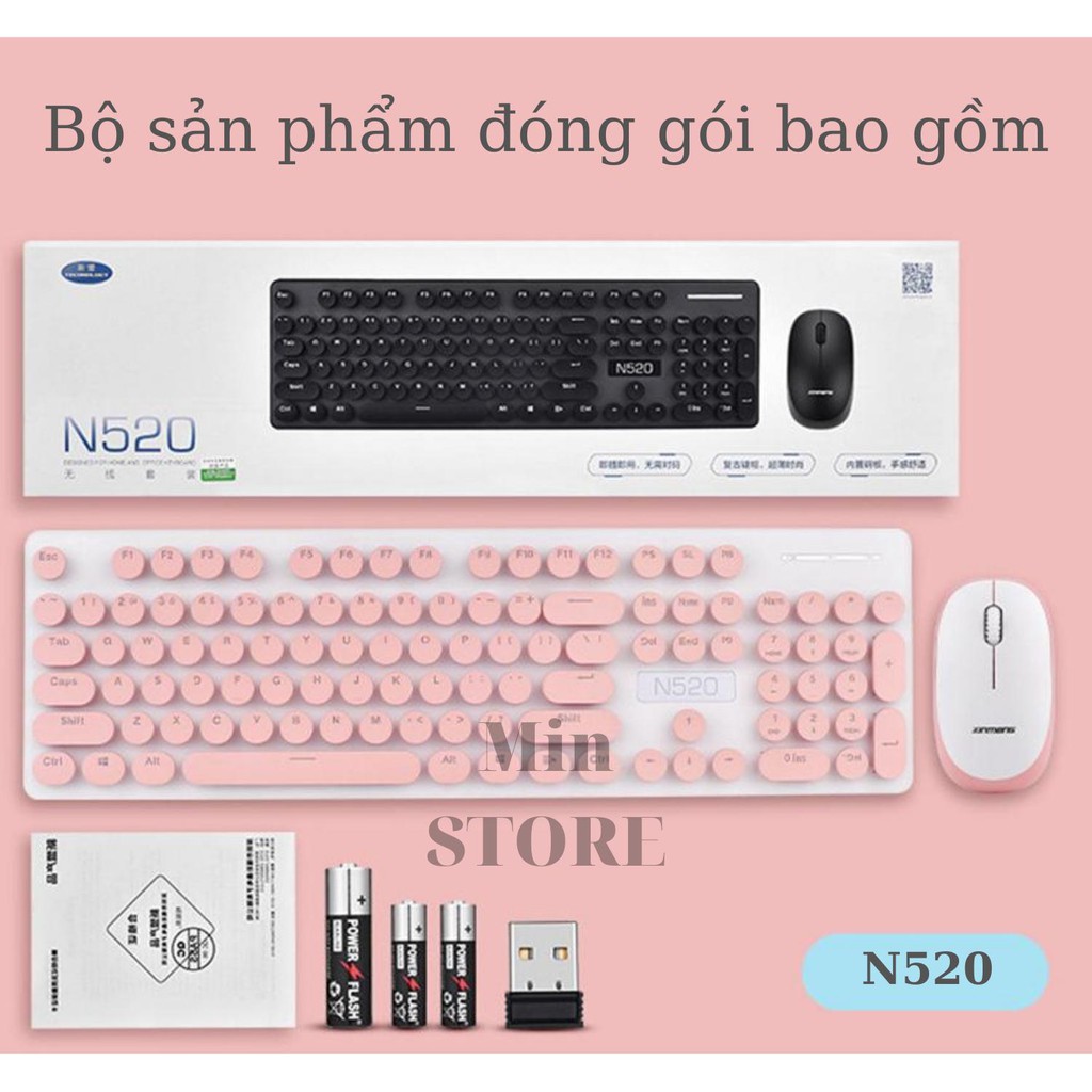 Bộ Chuột và Bàn Phím Không Dây Siêu Đẹp N520 Mẫu Cao Cấp Màu Cực Đẹp, Phím Siêu Êm  - Min STORE | WebRaoVat - webraovat.net.vn