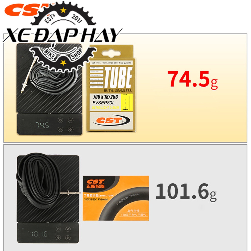 Săm Xe Đạp Siêu Nhẹ Ultra Light 700x23/25C Van 48mm | Chính Hãng CST | Phù Hợp Dùng Xe Đạp Đua Vành Cao 20mm-35mm