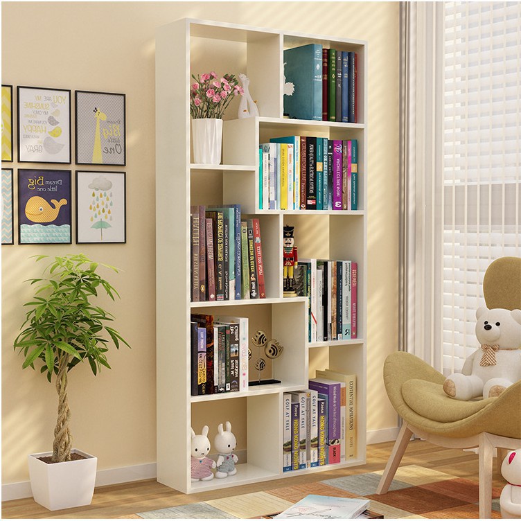 Kệ Sách Bằng Gỗ Kệ Sách Để Sàn Nhiều Ngăn Hình Chữ U màu trắng, màu vân gỗ sáng KT 20 x 70 x 148 cm