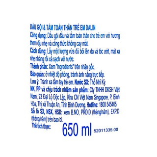 .. Tắm gội toàn thân cho bé Dalin 650ml