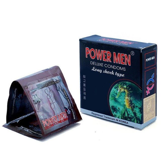 (RẺ VÔ ĐỊCH)Bao cao su POWER MEN cá ngựa xanh hộp 3 chiếc