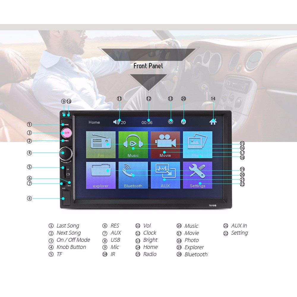 Màn hình 7 inch ô tô 2 din Mp5 đa năng 7010B - MP5 Player 7in HD