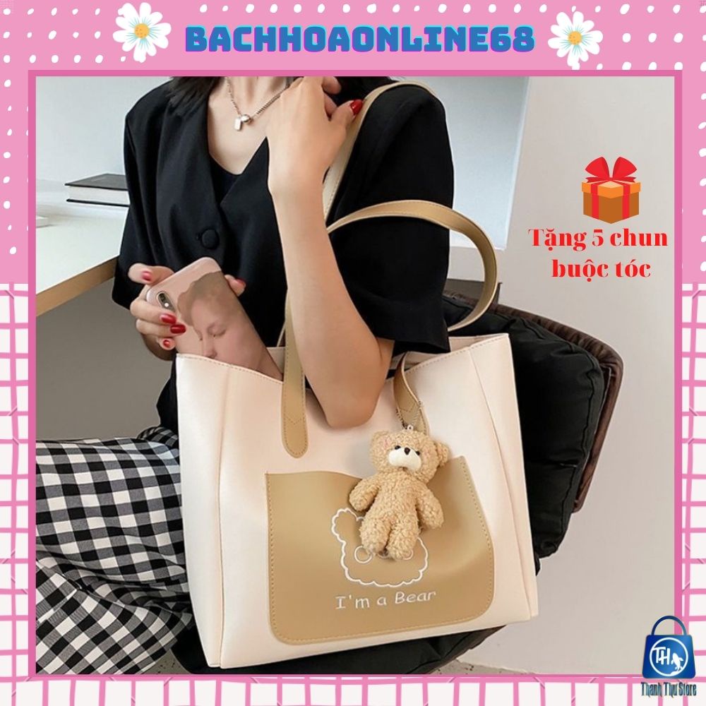 Túi tote da, túi xách nữ đeo chéo thời trang công sở đi học đi chơi tặng kèm gấu xinh Bachhoaonline68 528