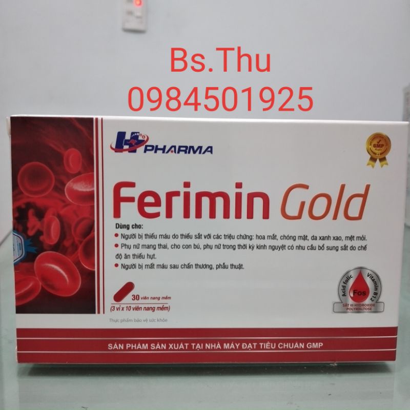 FERIMIN GOLD bổ sung sắt hữu cơ tự nhiên từ thực vật dễ hấp thu không tanh, không táo hộp 30 viên nang