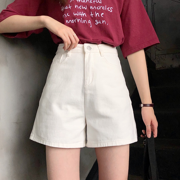 Quần ngắn denim lưng cao ống rộng dễ phối đồ phong cách Hàn Quốc thời trang mùa hè 2019 màu đen/trắng dành cho nữ