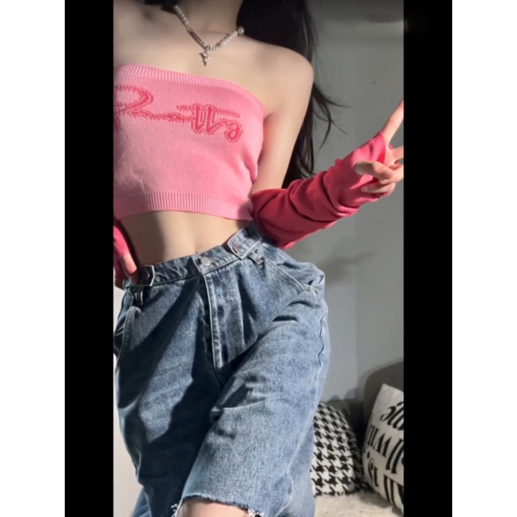 【ZHELIHANGFEI】Áo Dệt Kim Không Dây Kiểu Dáng Quyến Rũ Hợp Thời Trang