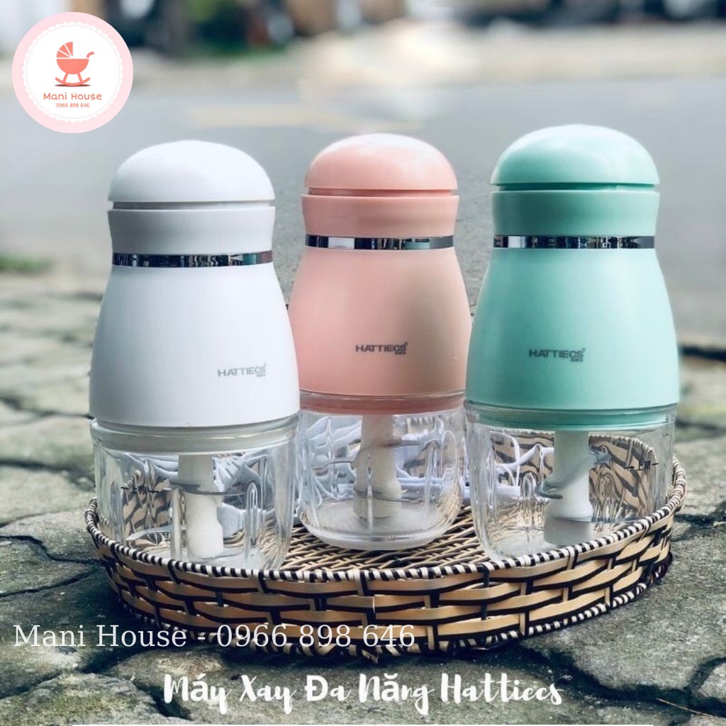 (BH 18 Tháng) Máy Xay Hattiecs Cầm Tay Đa Năng Bản Nâng Cấp 6 Dao Dành Cho Bé Ăn Dặm, Xay Rau, Thịt, Máy Xay Đồ Ăn Dặm