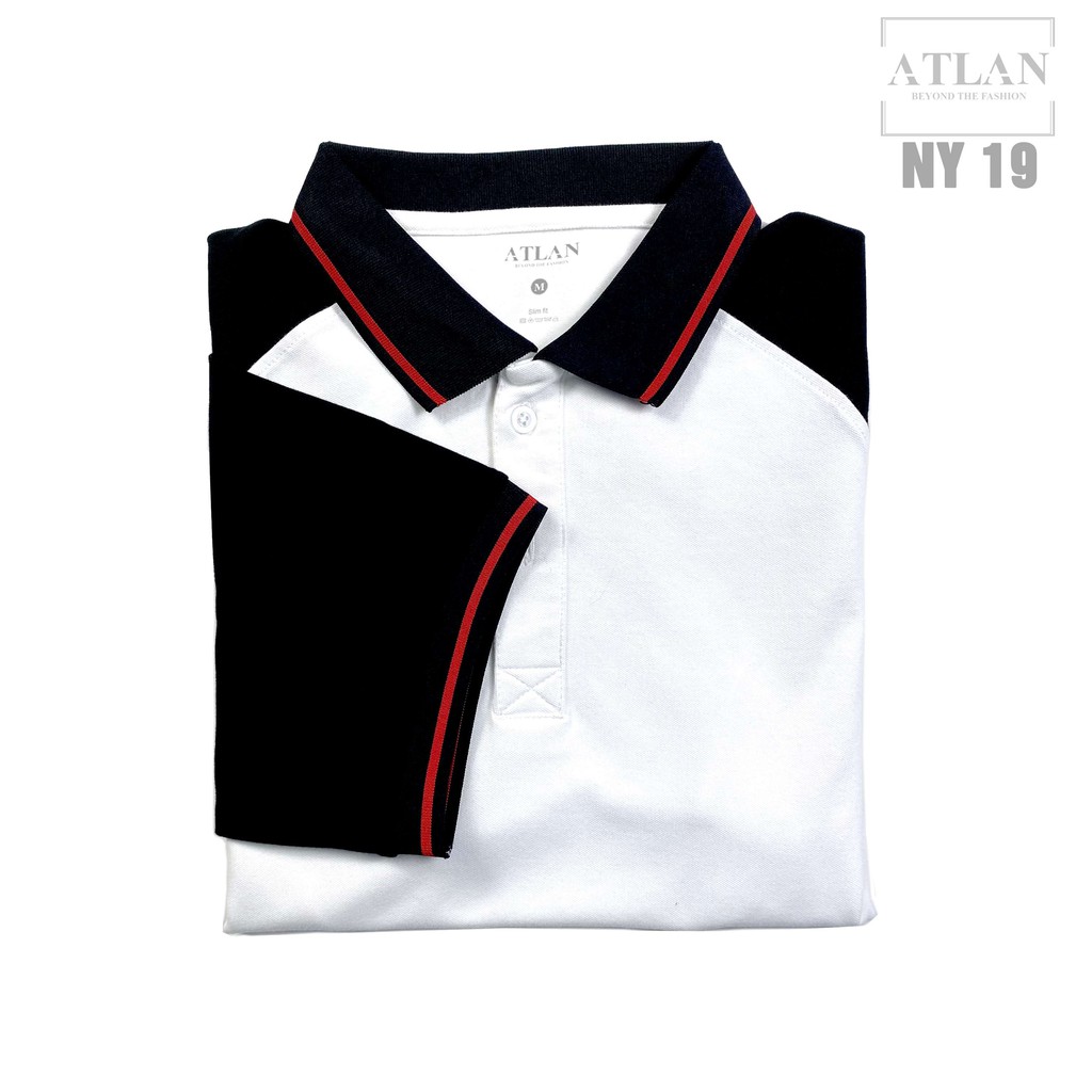 Áo Thun Nam 💖 𝘍𝘳𝘦𝘦𝘴𝘩𝘪𝘱 💖 Áo Polo Raglan Trắng Đen Phối Bo Sọc Đỏ - NY 19