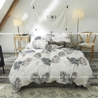 Bộ Vỏ Chăn Ga Gối Nhập Khẩu Cotton Poly Lá Me Trắng