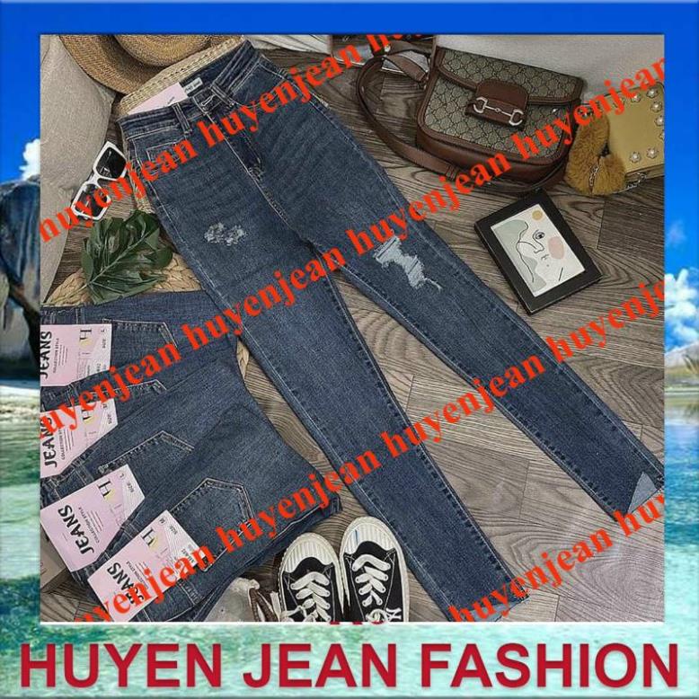Quần jean nữ ôm cạp cao rách nhiều xéo gấu
