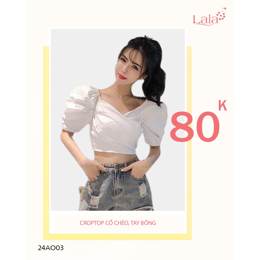 Croptop cổ chéo tay bồng