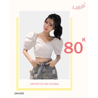 Croptop cổ chéo tay bồng