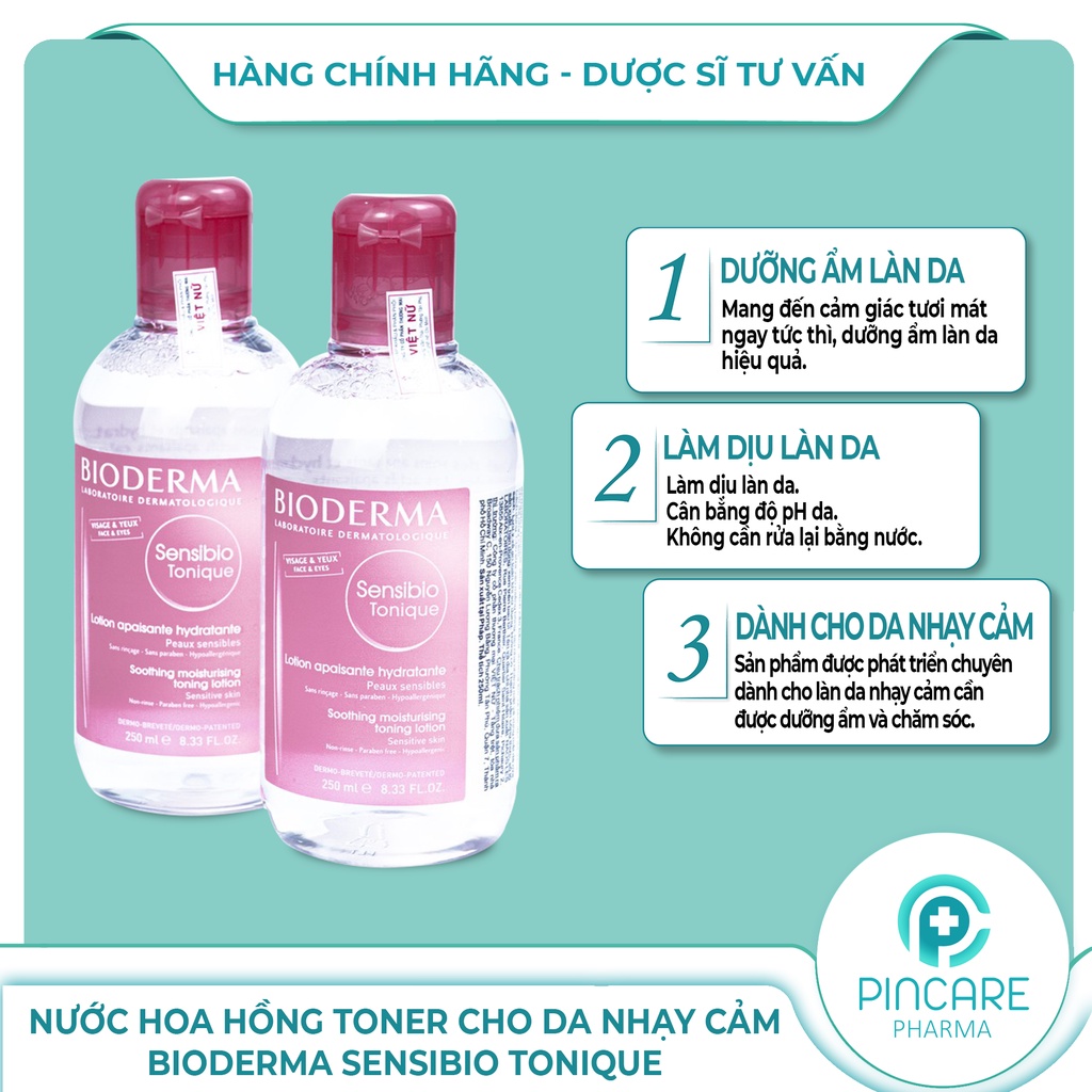 Nước hoa hồng toner cho da nhạy cảm Bioderma Sensibio Tonique 250ml - Hàng chính hãng - Nhà thuốc Pincare