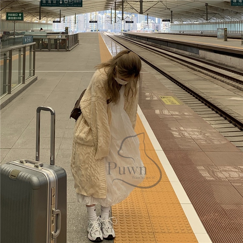 Áo khoác len Cardigan dáng dài phong cách Nhật Bản retro Puwn Shop