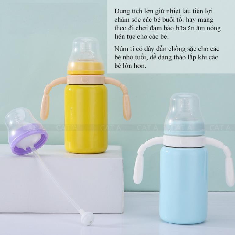💥SƠ SINH💥Bình sữa giữ nhiệt inox 304 có Tay cầm, chống sặc, an toàn cho bé - Giữ nhiệt cực tốt tới 12 giờ [320ML]