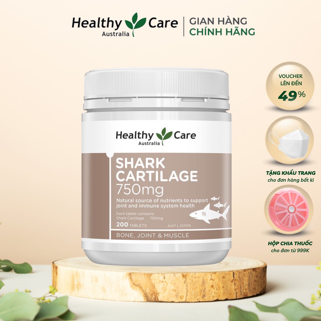 Viên Uống Hỗ Trợ Xương Khớp Chiết Xuất Sụn Vi Cá Mập Heathy Care Shark Cartilage 750MG 200 Viên