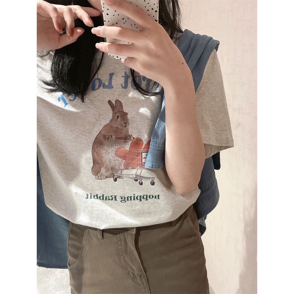 Áo Thun Tay Ngắn Cổ Tròn Dáng Rộng In Họa Tiết Hoạt Hình Thời Trang Cho Nữ