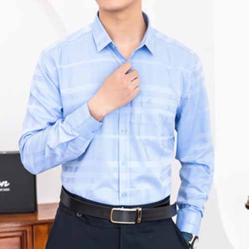 Áo Sơ Mi Nam Công Sở Trung Niên Anton Somianton Màu Xanh Dương Dài Tay Họa Tiết Kẻ Caro Vải Sợi Tre - YAT203