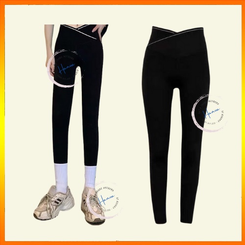 Quần Legging Nữ Cạp Chéo Xuất Hàn Viền Kẻ Gen Bụng Ôm Mông Chất Umi Hàn Siêu Hack Dáng Hanva