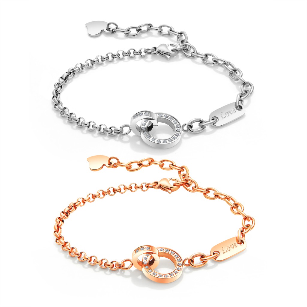 Lắc tay titan không gỉ double ring đính đá WB190302