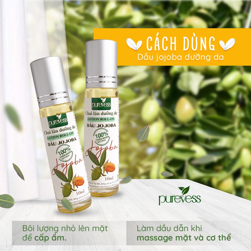 Chai Lăn Dầu Jojoba giúp dễ dàng hấp thụ vào da và không làm tắc nghẽn lỗ chân lông PUREVESS 10ml