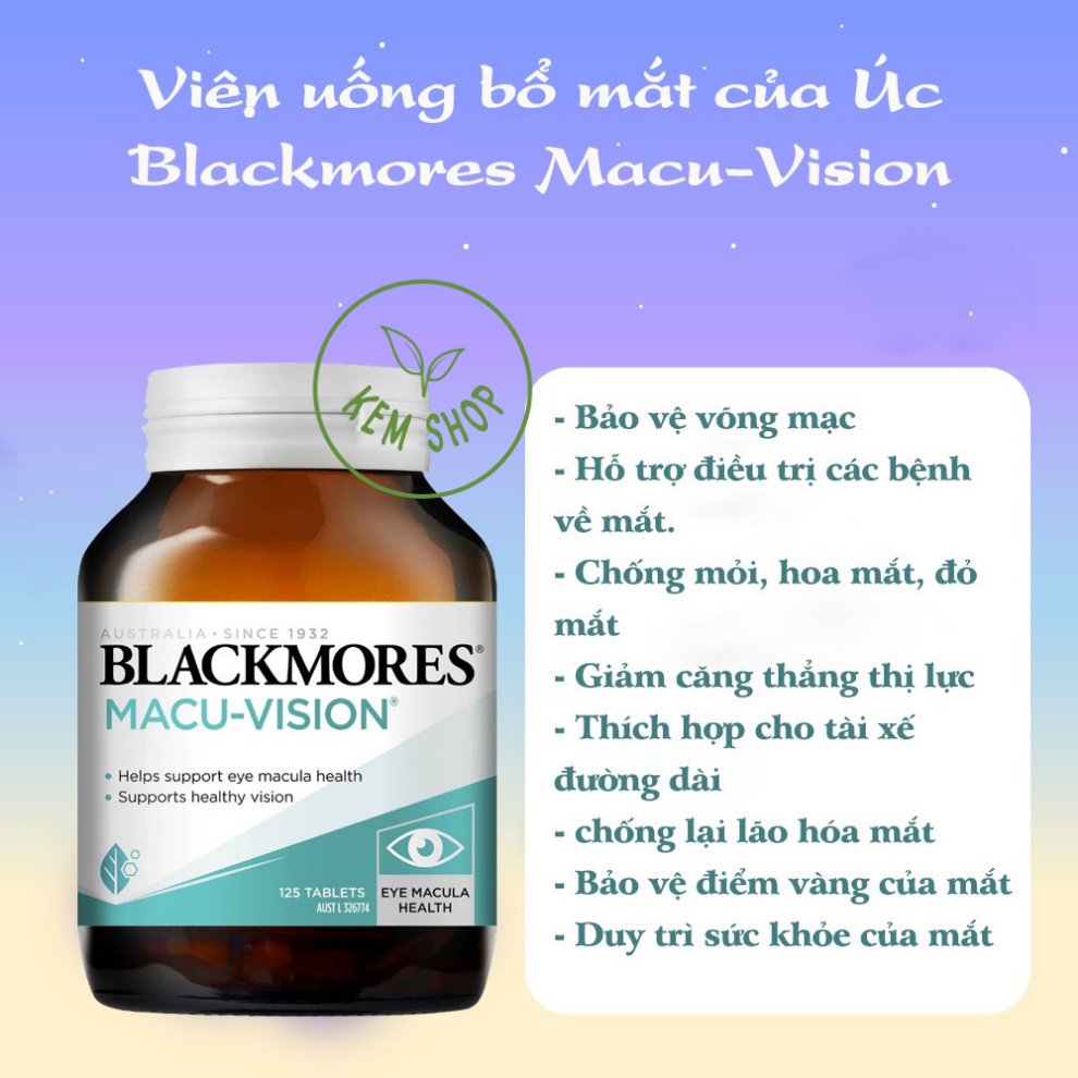 [CAM KẾT CHÍNH HÃNG] Viên Uống Bổ Mắt Macu-Vision Blackmores -  Sáng Mắt Blackmores Macu Úc 30 viên, 125 viên, 150 Viên
