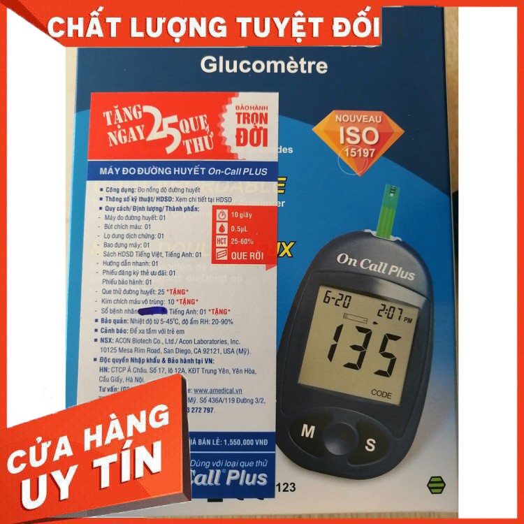 Máy đo đường huyết On Call Plus tặng kèm 50 kim lấy máu