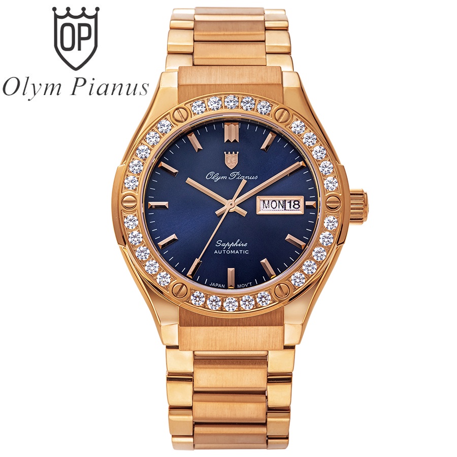 Đồng hồ nam dây kim loại chính hãng Olym Pianus OP990-45 OP990-45ADGR xanh
