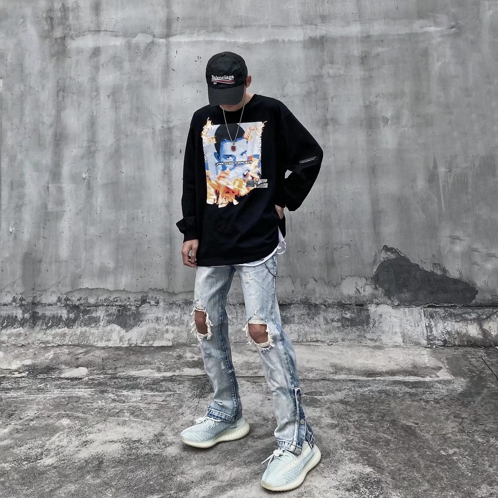 Quần jean dáng suông dài rách gối thời trang phong cách hàn quốc unisex quần jeans nam rách gối quần mikenco