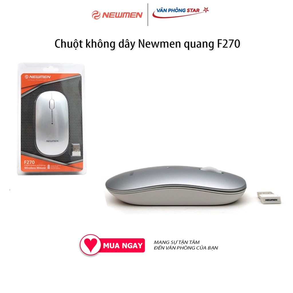 Chuột không dây Newmen quang F270, kết nối Chuẩn giao tiếp USB-Wireless, di chuyển được trên nhiều bề mặt, 1000CPI
