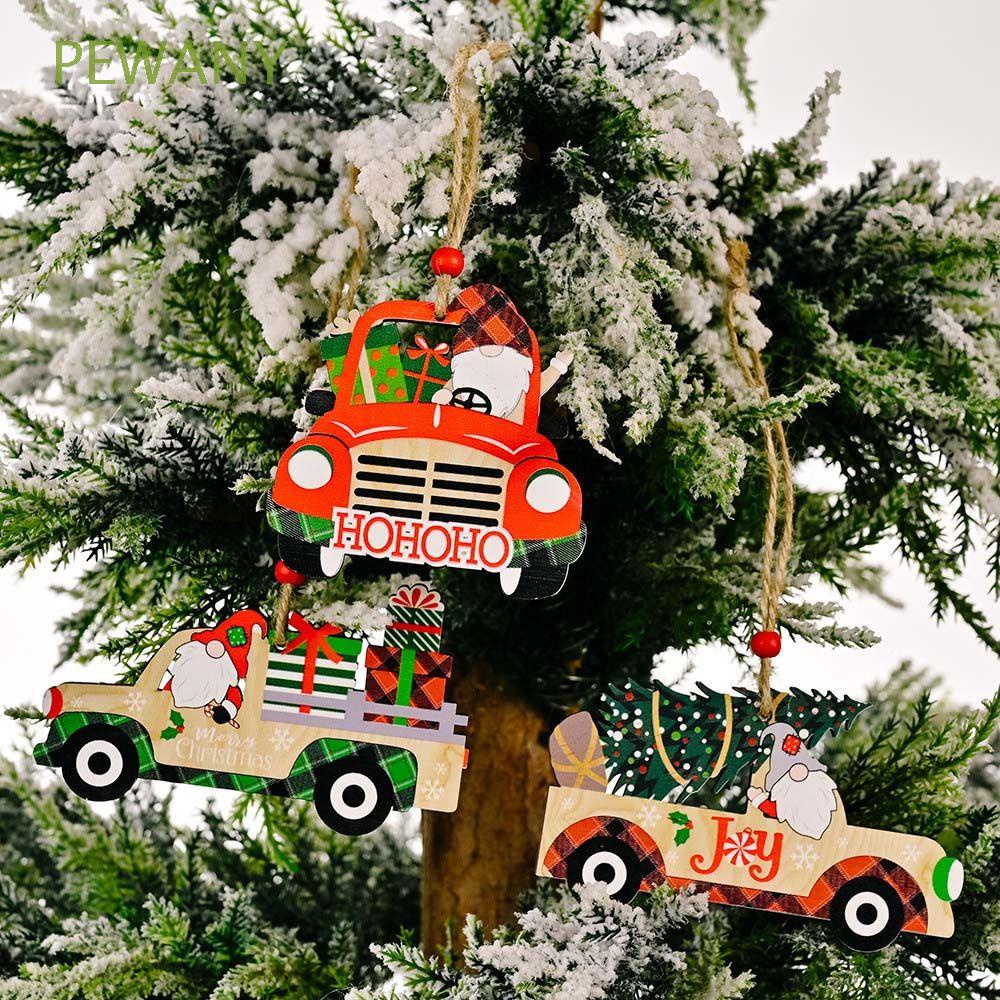 PEWANY Natural Hanging Ornament New Year Christmas Decoration Wooden Pendants Gift Hollow Car Christmas Tree Truck Home Wood Crafts