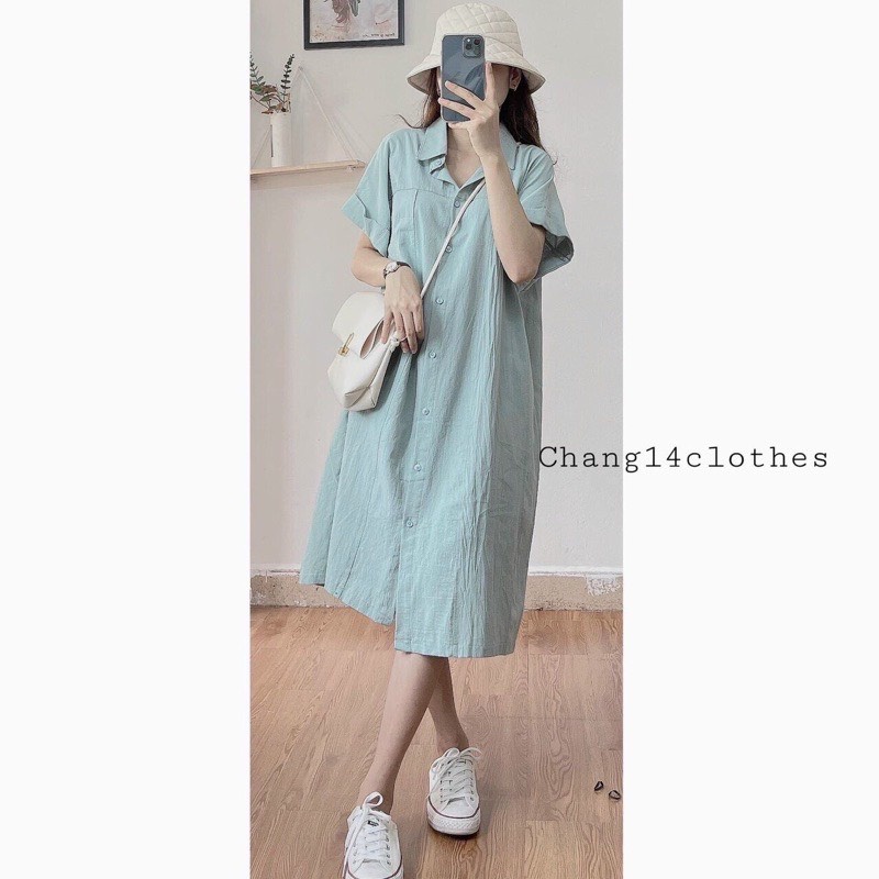 Váy sơ mi đũi dáng dài restock