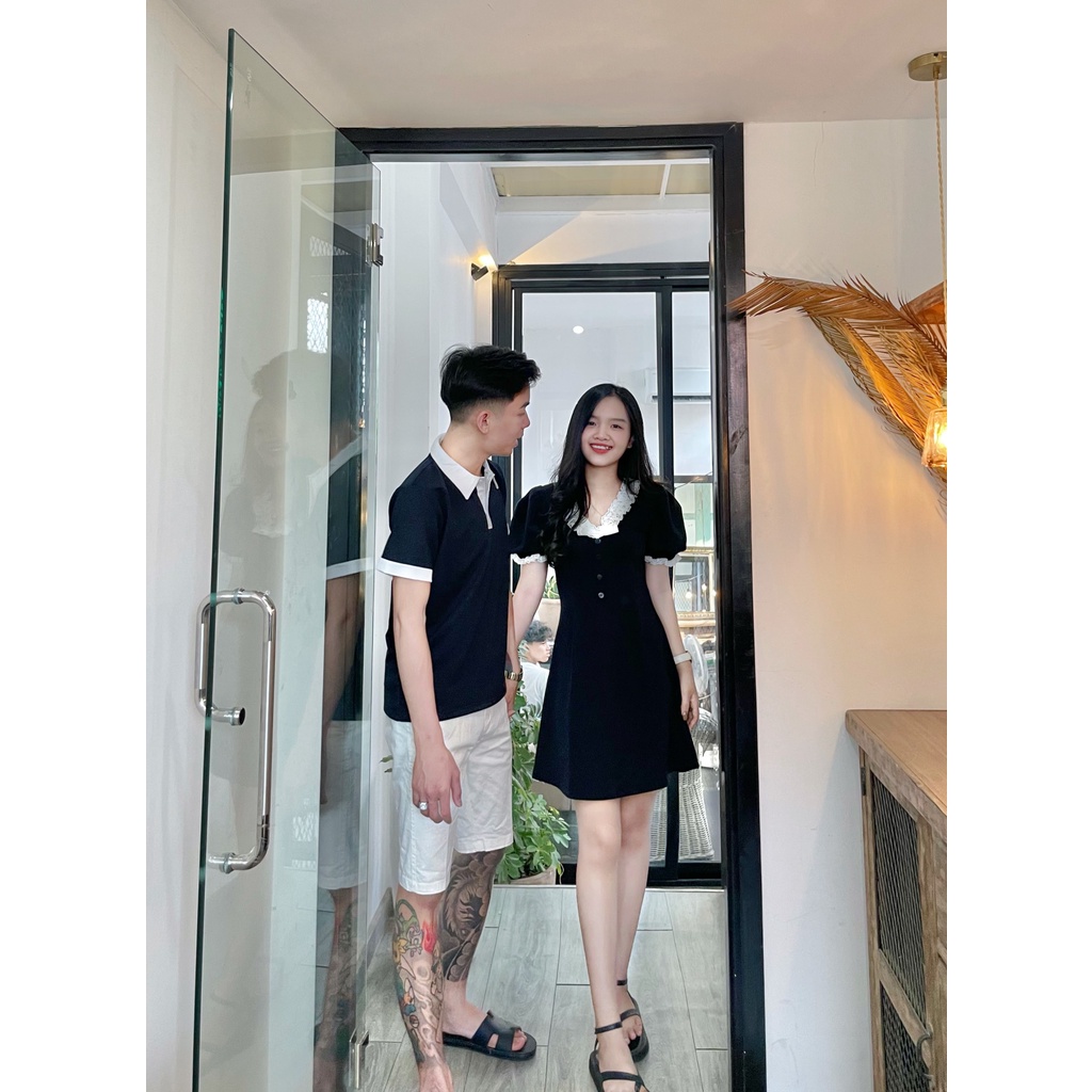 Set Đồ Đôi Phối Viền Ren Váy Nữ + Áo Nam