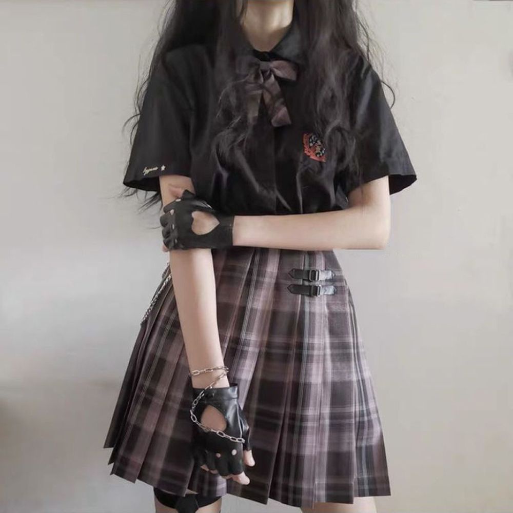 Găng tay hở ngón bằng da PU in họa tiết hoạt hình phong cách Lolita Hàn Quốc