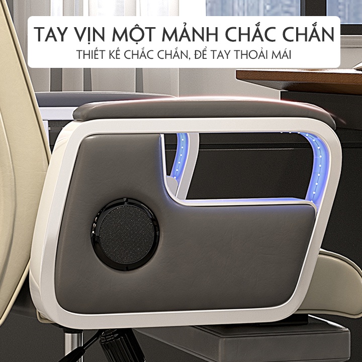 Ghế giám đốc cao cấp ngồi làm việc văn phòng có loa đèn led ngả chân xoay 360 độ