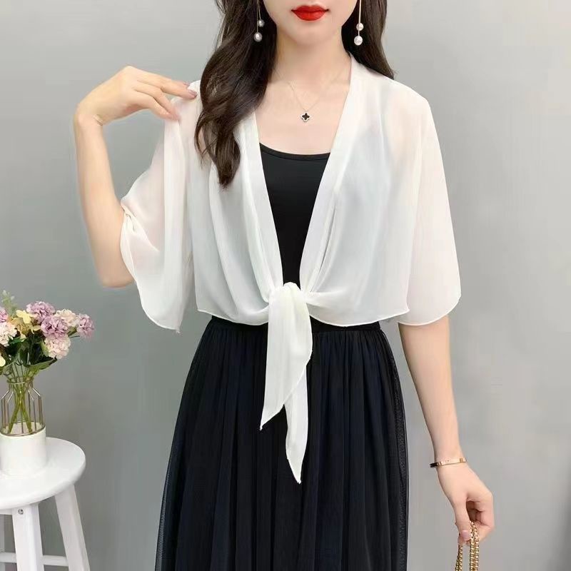 Áo Khoác Voan Mỏng Dáng Ngắn Xinh Xắn Thời Trang Cho Nữ