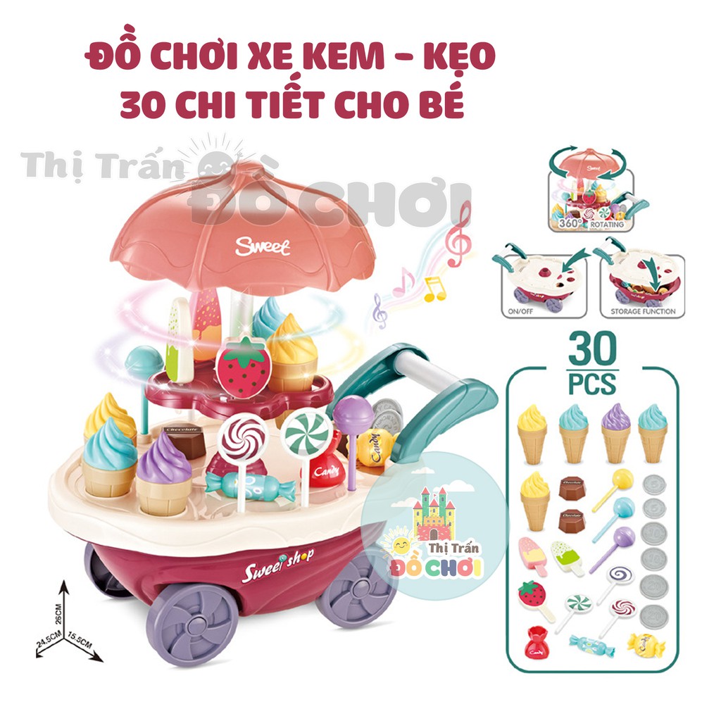[Mã 12LSSALE giảm 100% đơn 50k] Bộ đồ chơi nấu ăn nhà bếp mẫu xe đẩy bán kem kẹo có nhạc đèn cho bé 668-91