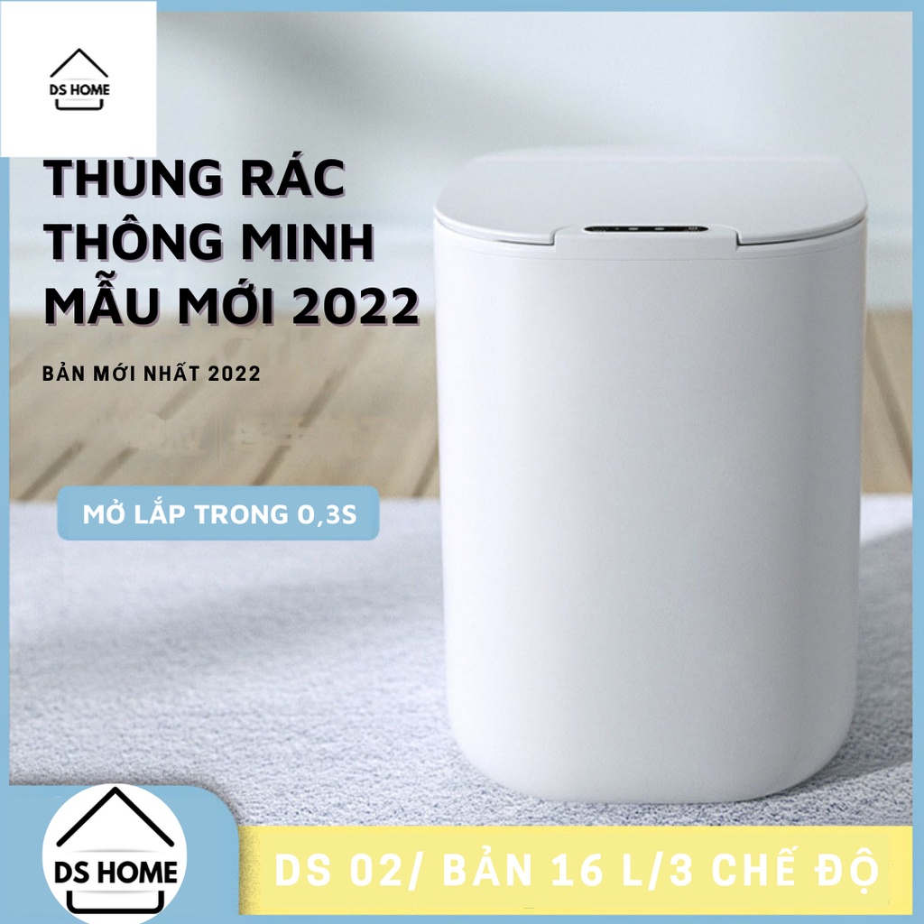 Thùng rác thông minh cảm ứng Hồng Ngoại mẫu 2022-16L - Chịu Nhiệt Kháng nước ,Tự động đóng mở, Có sạc lại Usb DS-Home V2
