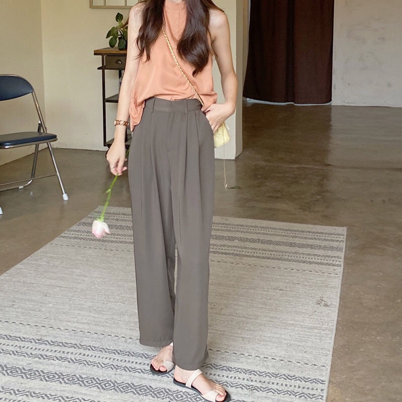 Quần Dài Ống Rộng Lưng Cao Phong Cách Hàn Quốc Thời Trang Cho Nữ