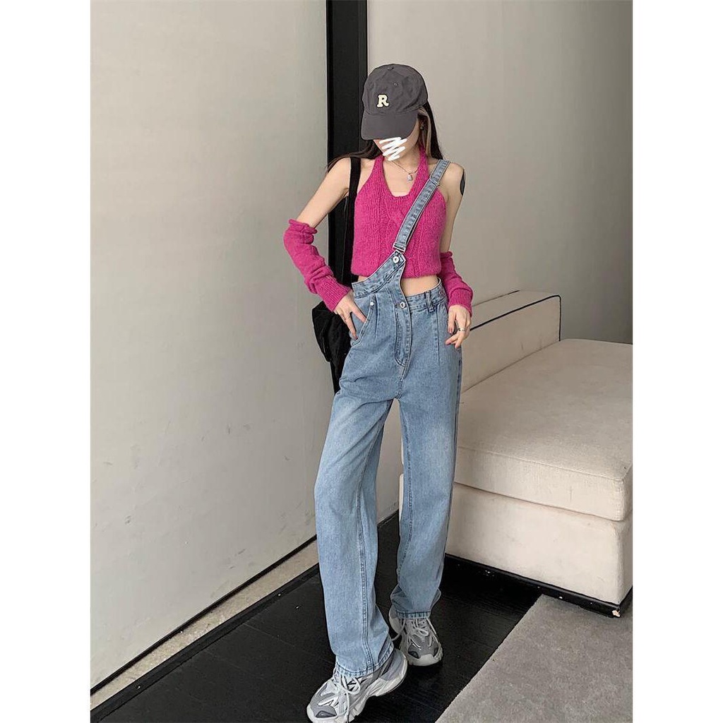 Quần Yếm Denim Dáng Suông Thiết Kế Lệch Tà Thời Trang Đường Phố 2022 Cho Nữ