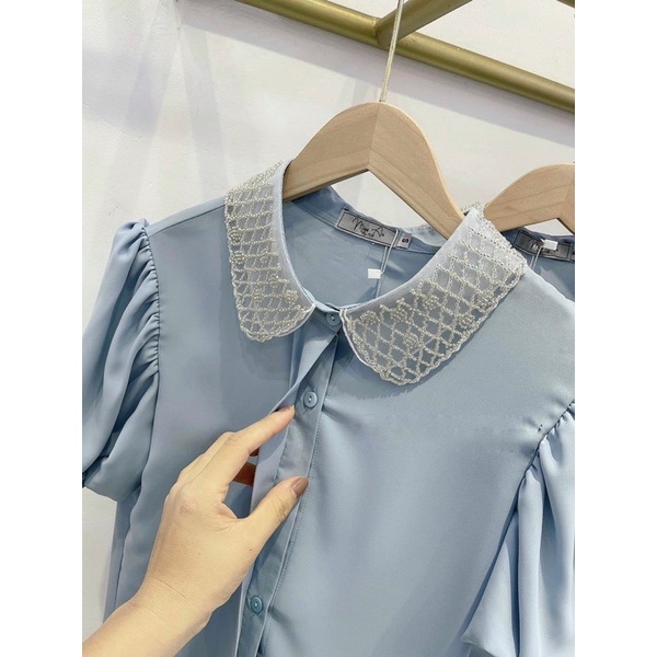 áo sơ mi tay bồng cổ đá - thời trang công sở dạo phố chất liệu lụa hàn mềm mịn mặc mát