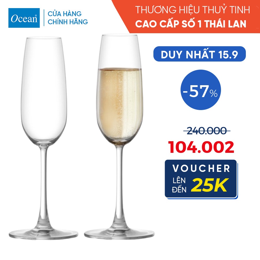 Bộ 2 Ly Rượu Thủy Tinh - Ocean Madison Flute Champ 210ml - Chính Hãng