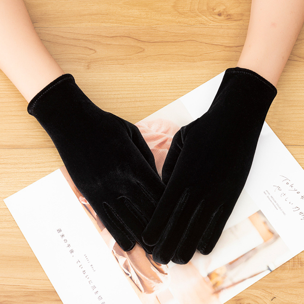 Găng tay dự tiệc bằng vải nhung giữ ấm co giãn thời trang thu đông cho nữ