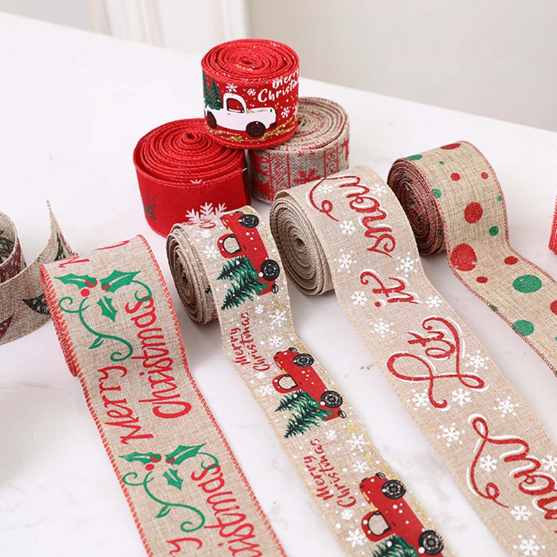Ruy Băng Vải Bố In Họa Tiết Noel Dài 2m Dùng Trang Trí Cây Thông, handmade - VPP Brendo