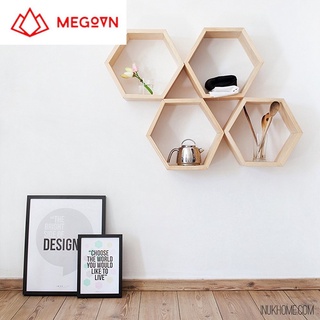 Kệ gỗ lục giác treo tường, kệ trang trí MEGOVN, decor phòng ngủ, phòng khách