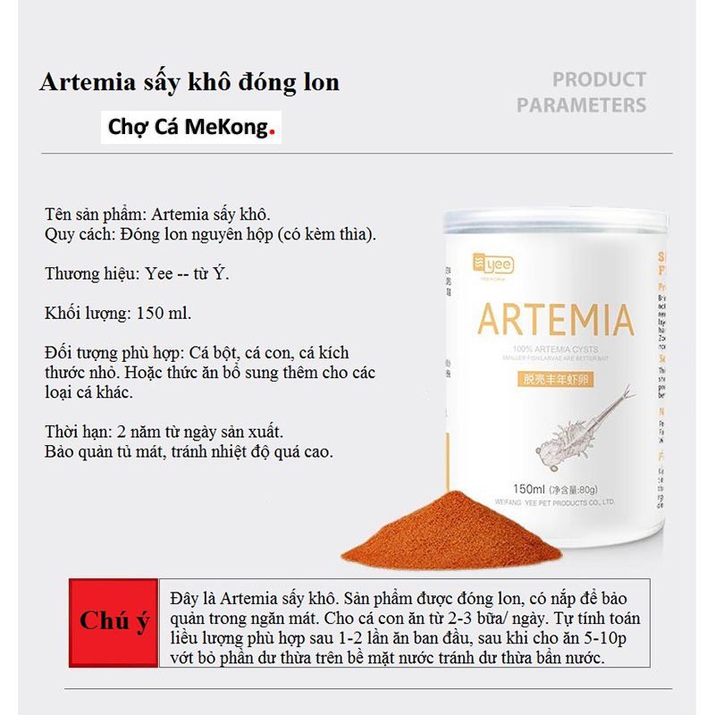 ARTEMIA SẤY KHÔ 80g- cho ăn trực tiếp| Tặng Ống đựng thức ăn